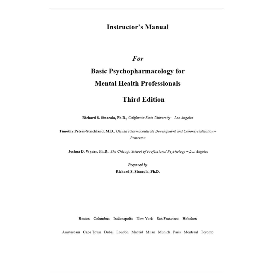 Solution Manual For Basic Psychopharmacology for Mental Health Professionals 3rd Edition By Sinacola-StudyWithSyasil