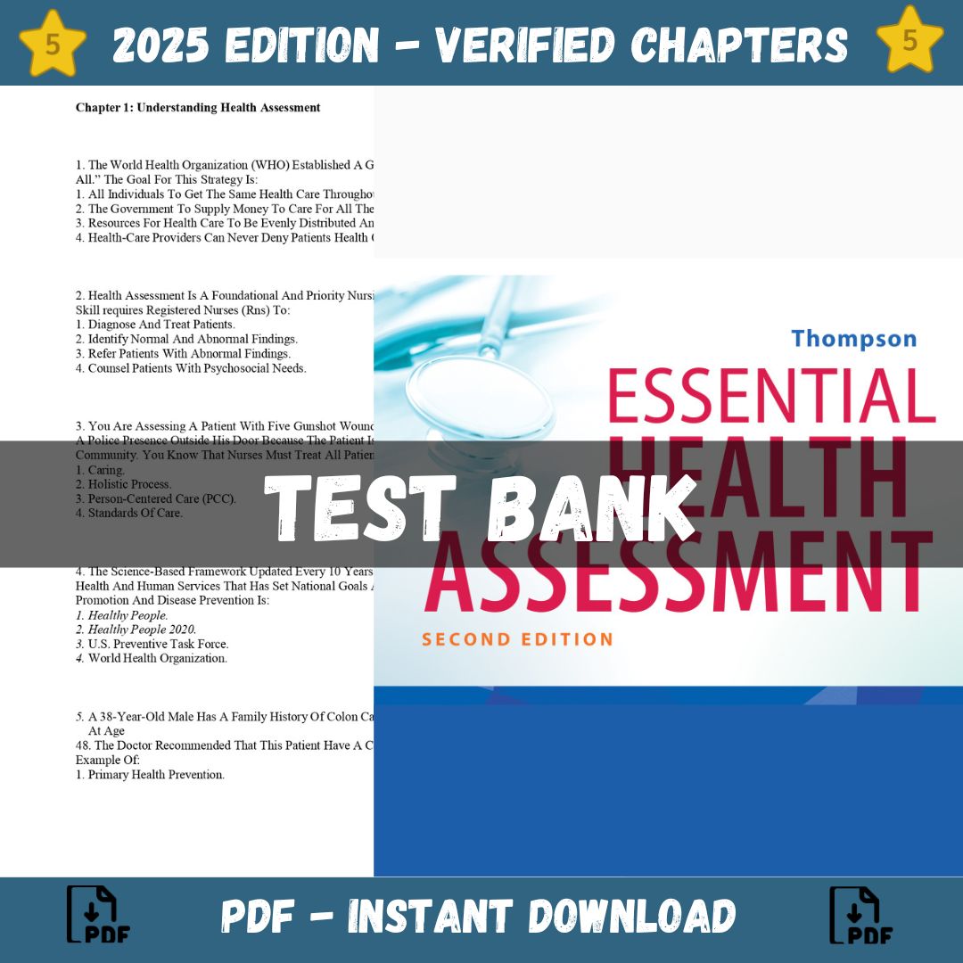 Test Bank – Essential Health Assessment 2nd Edition (Thompson, 2023)-StudyWithSyasil