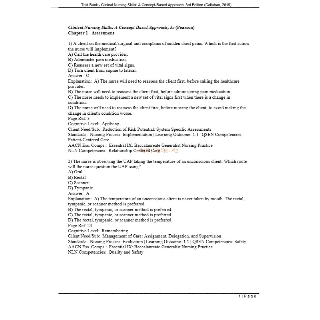 Test Bank For Clinical Nursing Skills A Concept-Based Approach, 3rd Edition By Callahan-StudyWithSyasil