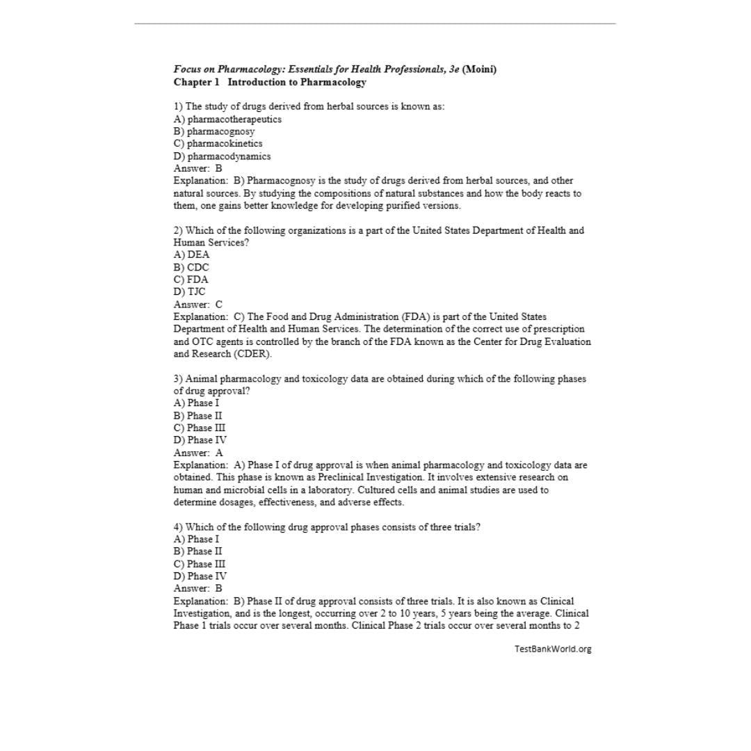 Test Bank For Focus on Pharmacology Essentials for Health Professionals 3rd Edition By Moini-StudyWithSyasil