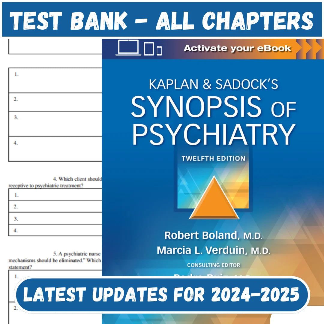 Test Bank For Kaplan & Sadock’s Synopsis of Psychiatry 12th Edition by Robert Boland-StudyWithSyasil