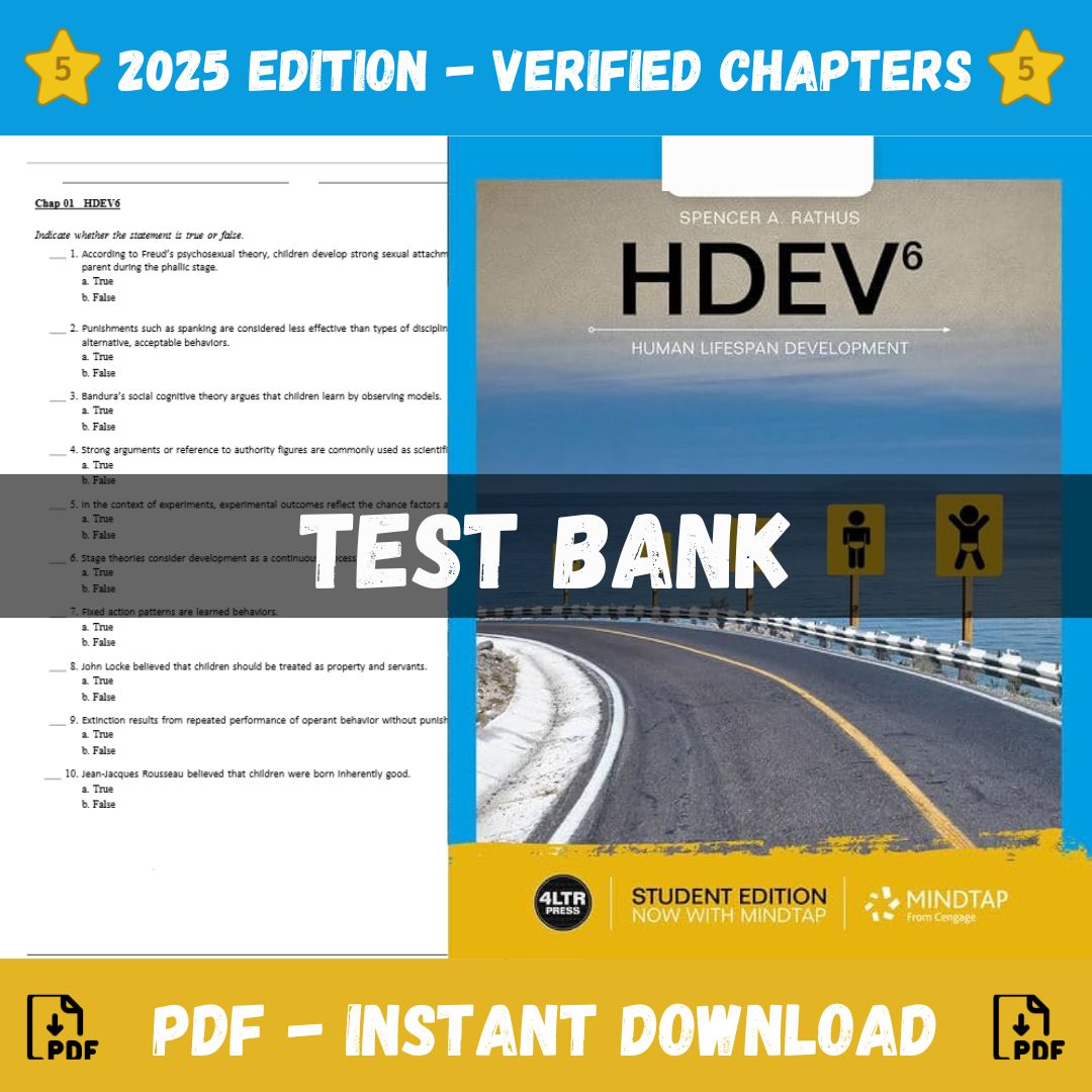 Test Bank – HDEV human lifespan development, 6th Edition (Spencer A. Rathus, 2019)-StudyWithSyasil