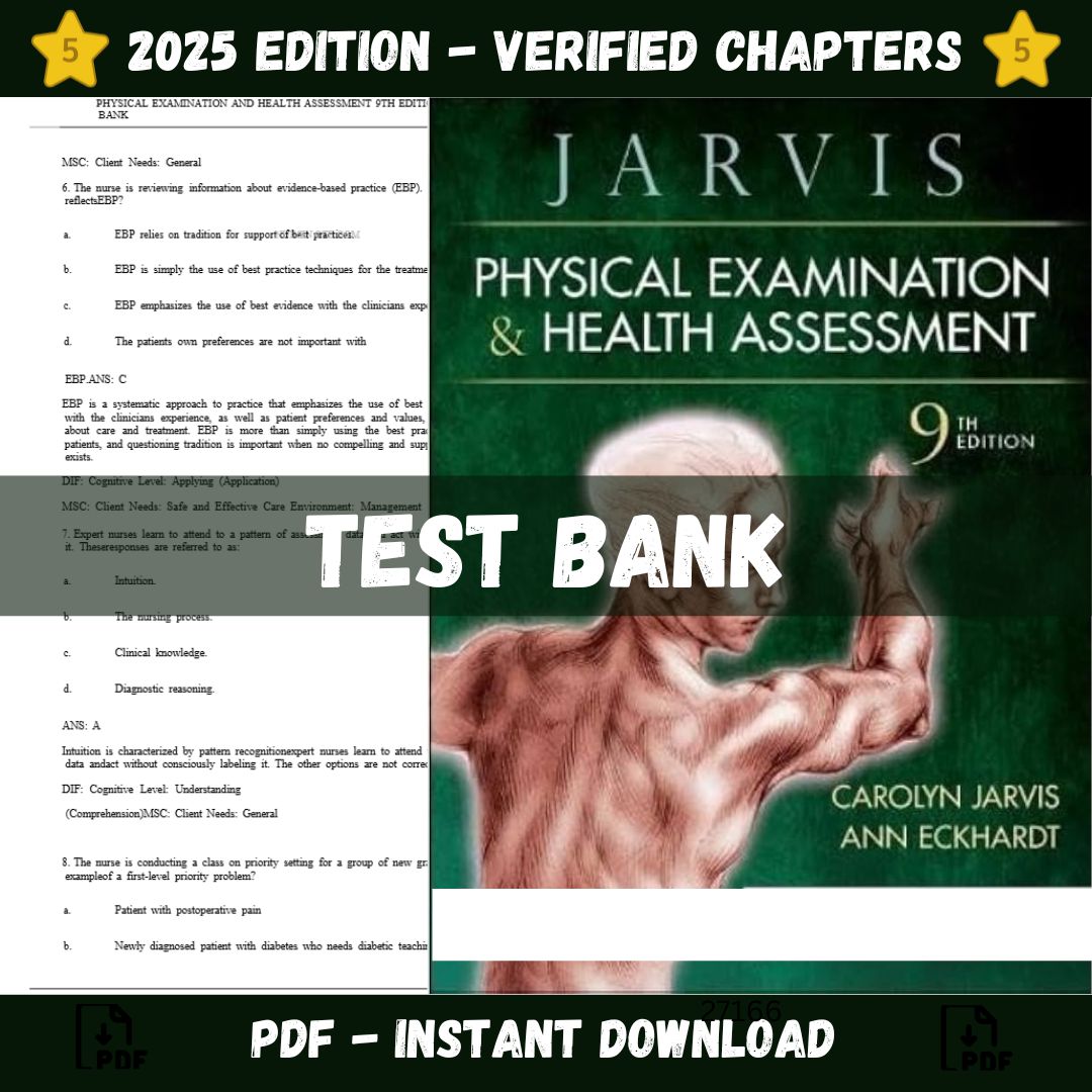Test Bank – Physical Examination and Health Assessment, 9th Edition (Carolyn Jarvis, 2023)-StudyWithSyasil