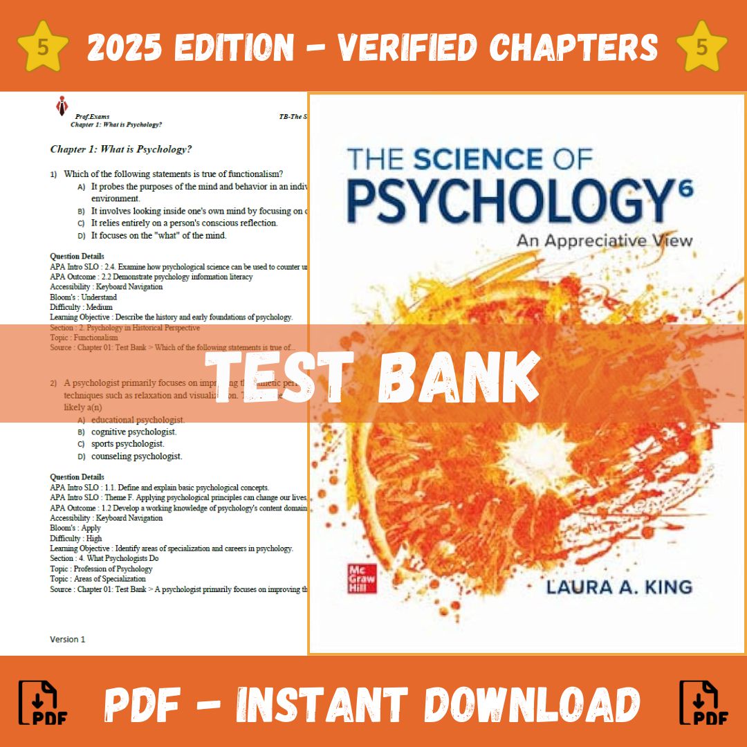 Test Bank – The Science of Psychology: An Appreciative View, 6th Edition (Laura A. King, 2023)-StudyWithSyasil