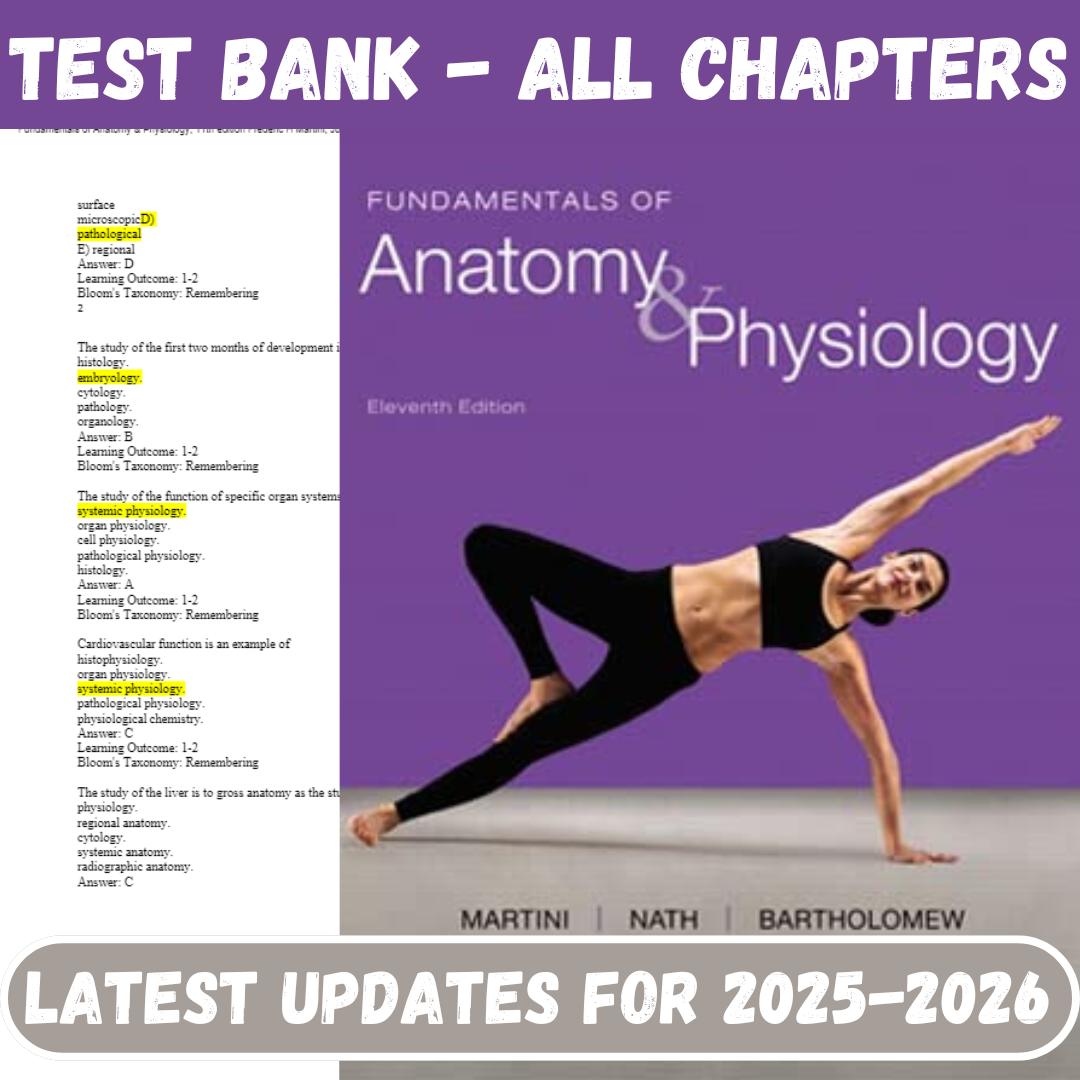 Test Bank for Fundamentals of Anatomy and Physiology 11th Edition by Nath Bartholomew Martini-StudyWithSyasil