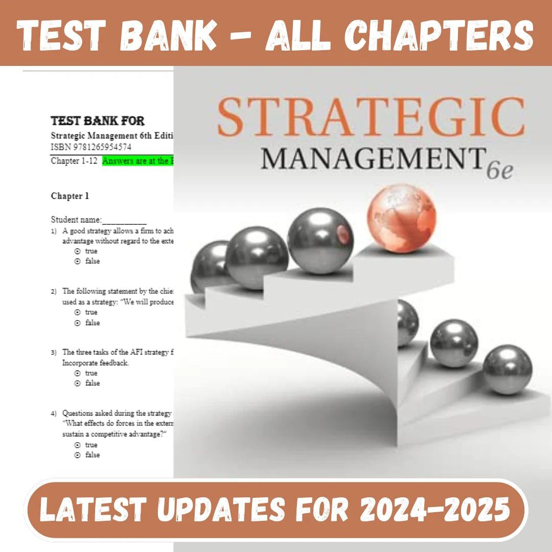 Test Bank for Strategic Management, 6th Edition 2024 by Rothaermel Frank-StudyWithSyasil