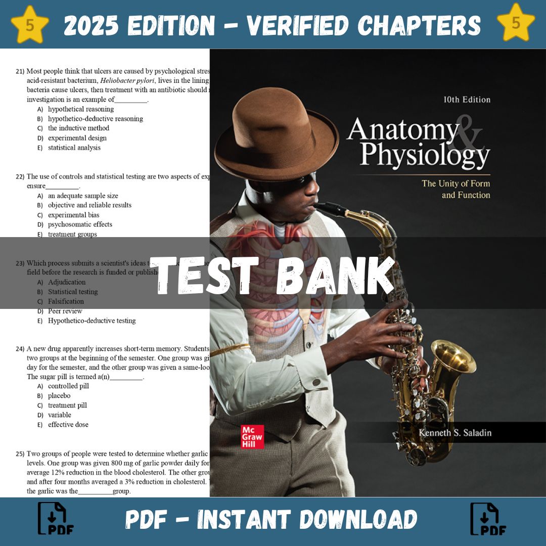Test bank – Anatomy and Physiology The Unity of Form and Function, 10th Edition (Saladin, 2021)-StudyWithSyasil