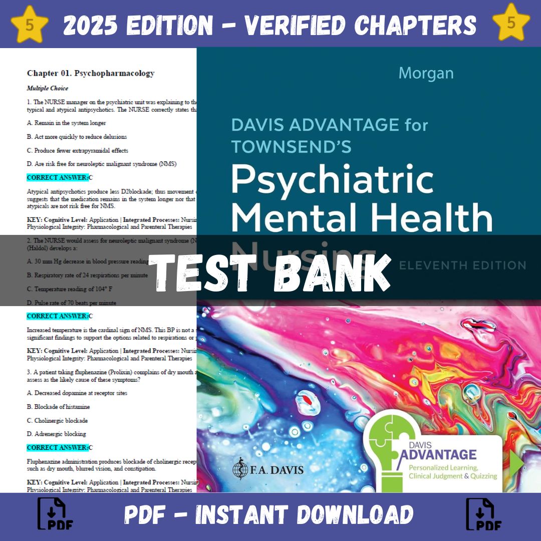 Test bank – Davis Advantage for Townsend’s Psychiatric Mental Health Nursing, 11th Edition (Karyn I. Morgan, 2023)-StudyWithSyasil