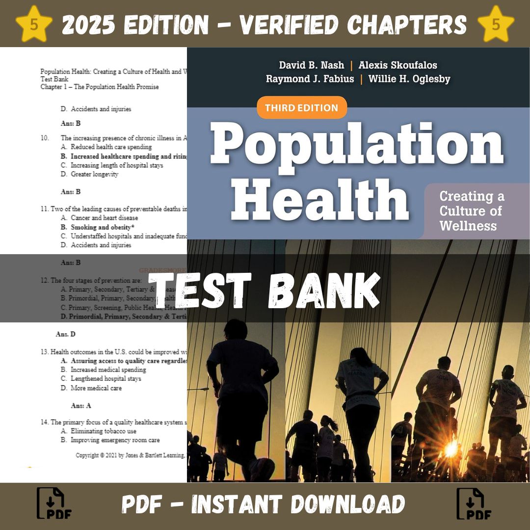 Test bank – Population Health Creating a Culture of Wellness 3rd Edition (Fabius, 2020)-StudyWithSyasil