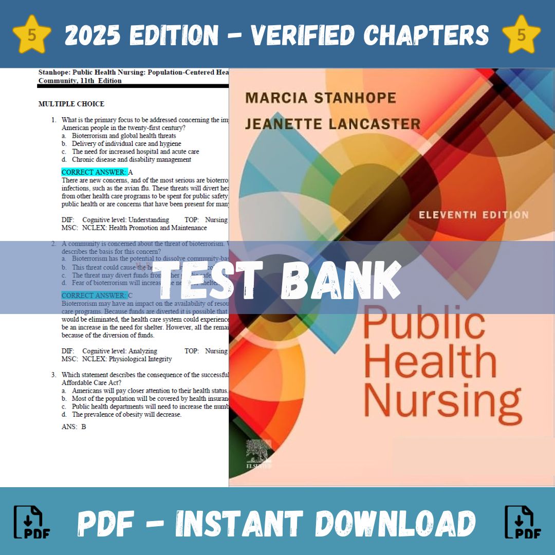 Test bank – Public health nursing: Population-Centered Health Care in the Community, 11th edition (Stanhope, 2024)-StudyWithSyasil