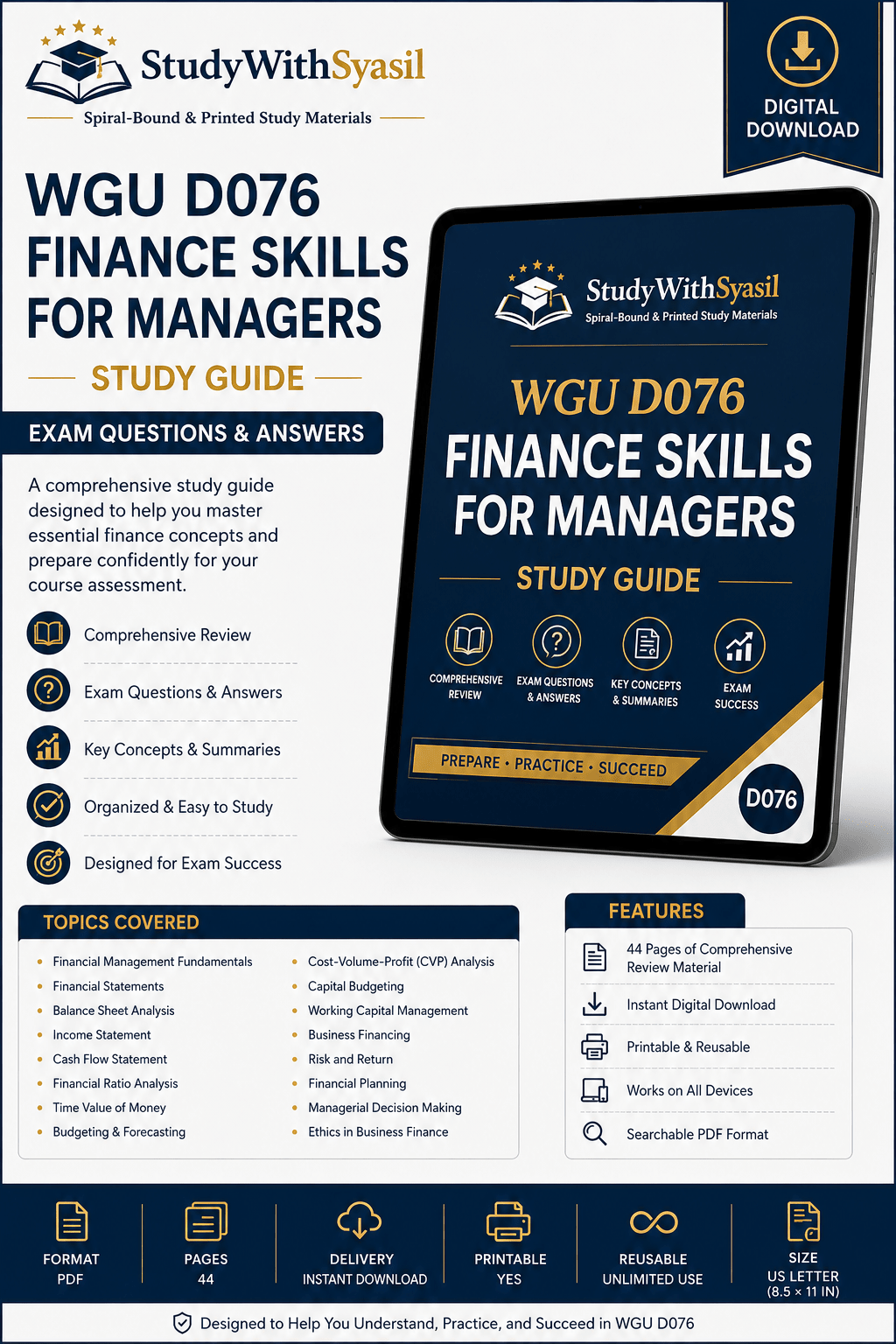 WGU D076 Finance Skills for Managers | Digital Study Guide PDF | Exam Questions & Answers | Comprehensive Review Resource-StudyWithSyasil