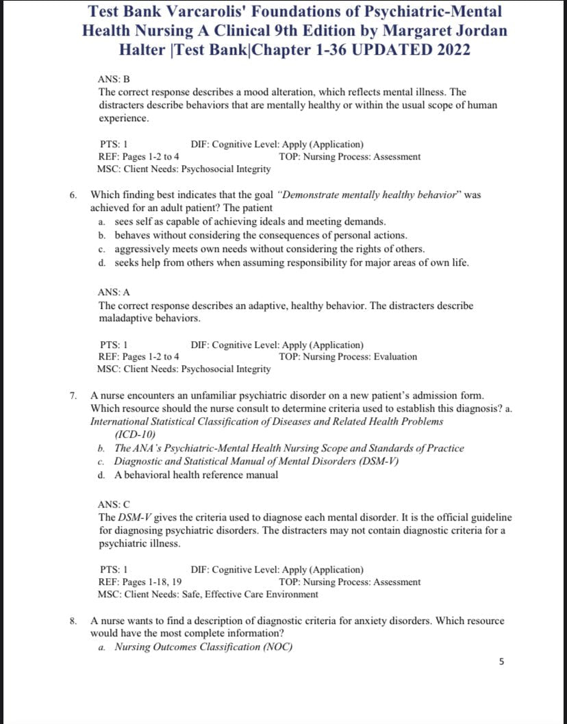 Test Bank Varcarolis’ Foundations of Psychiatric-Mental Health Nursing 9th Edition by Halter - StudyWithSyasil