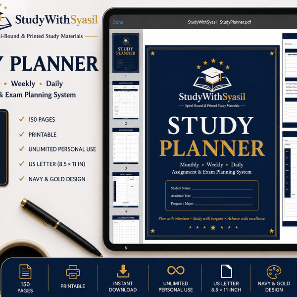 Digital Academic Planner PDF | Student Study Organizer | College, Nursing & University Planner | Weekly, Monthly & Daily Study Planner-StudyWithSyasil