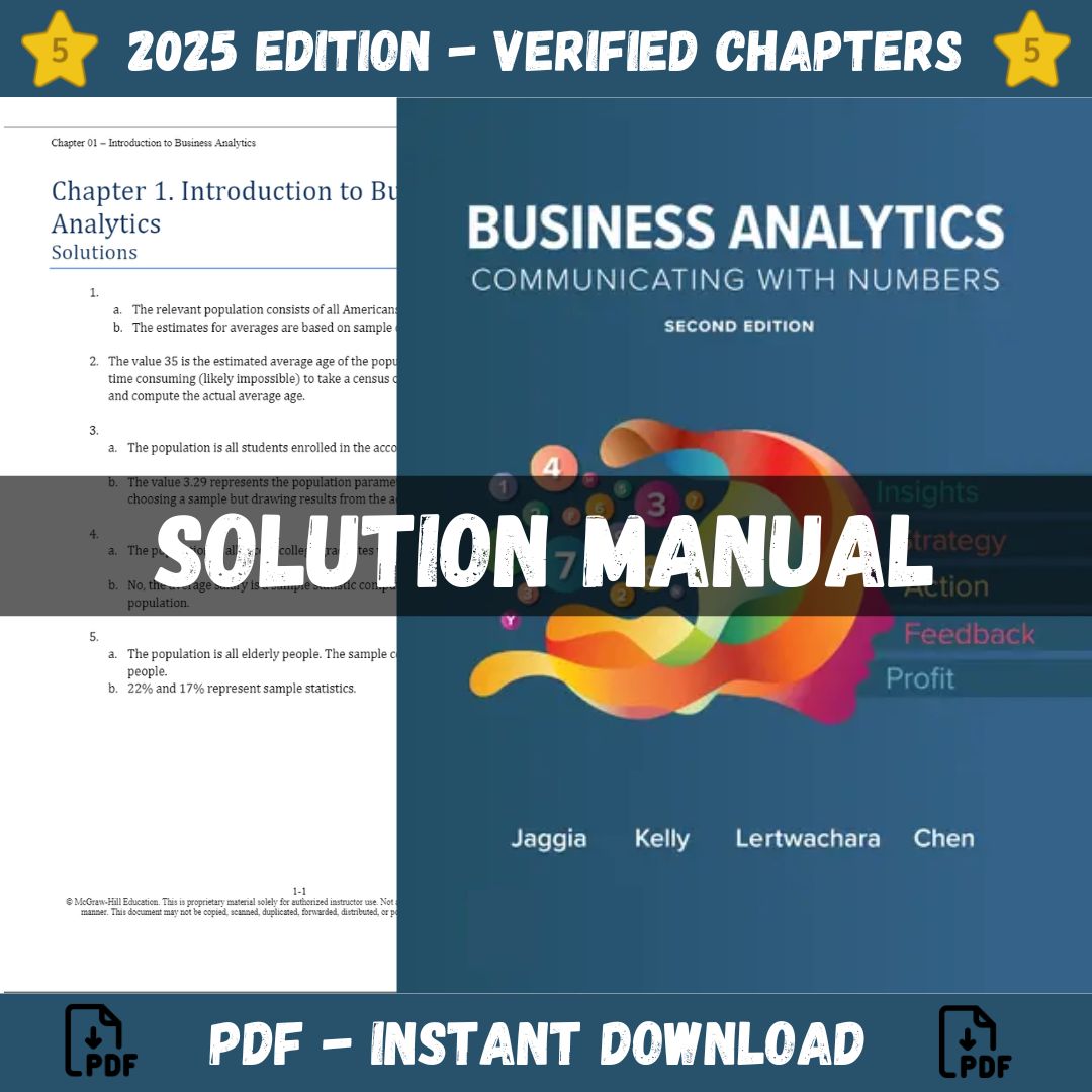 Solution Manual – for Business Analytics 2nd Edition (Jaggia, 2023)-StudyWithSyasil