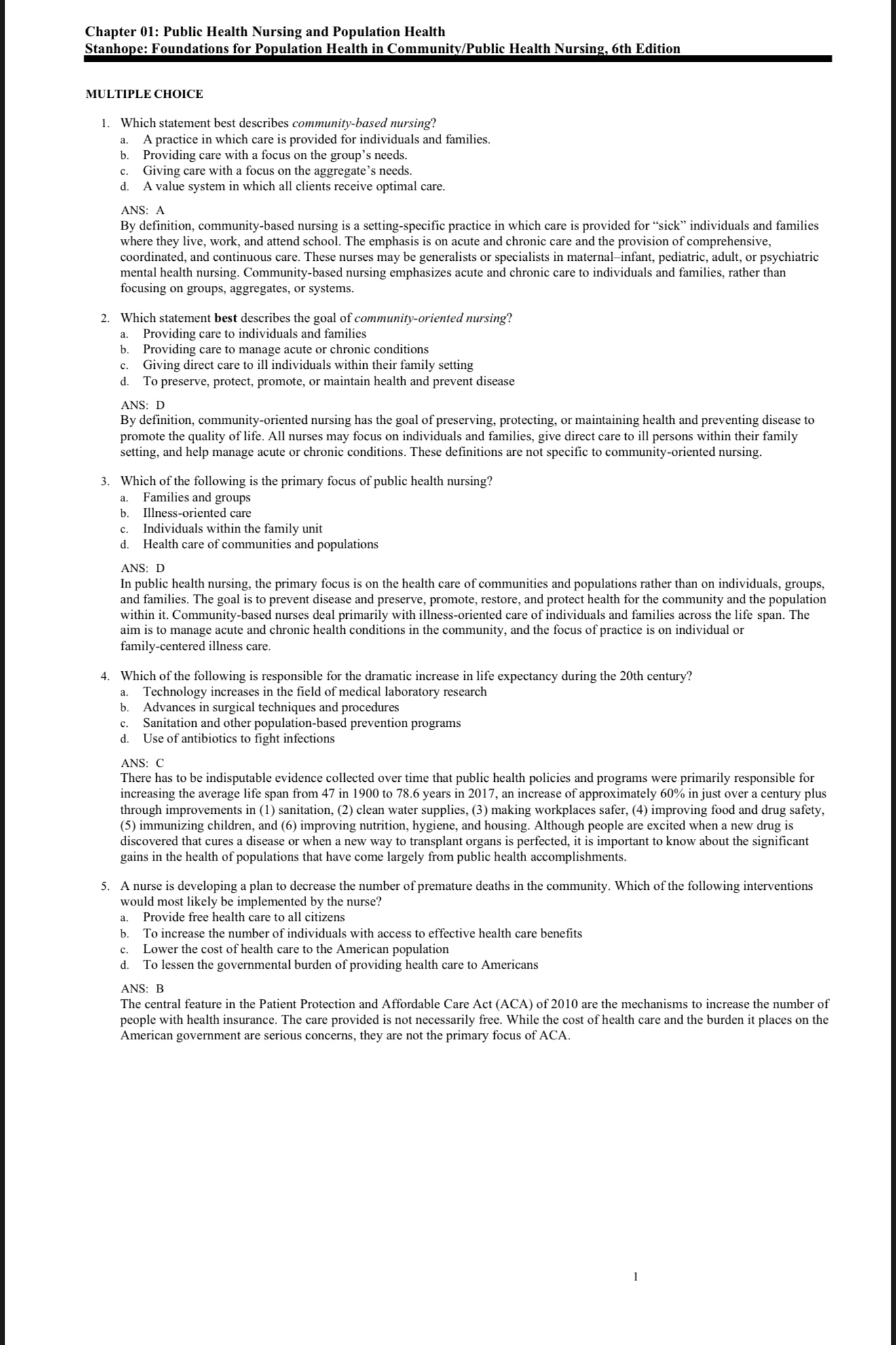 TEST BANK Foundations for Population Health in Community/Public Health Nursing, 6th Edition-StudyWithSyasil