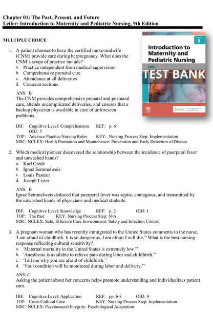 TEST BANK Introduction to Maternity and Pediatric Nursing 9th Edition Leifer-StudyWithSyasil