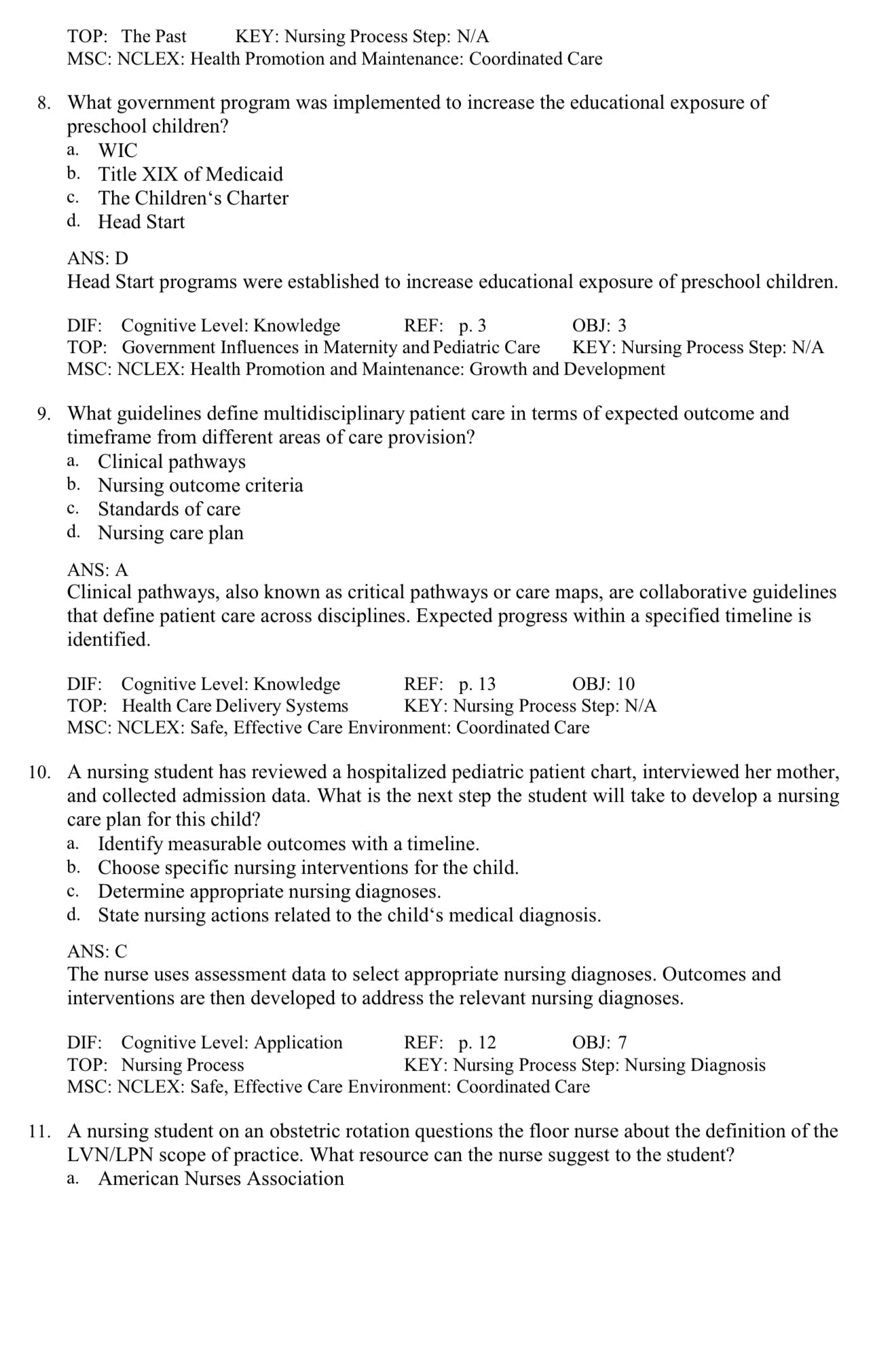 TEST BANK Introduction to Maternity and Pediatric Nursing 9th Edition Leifer-StudyWithSyasil