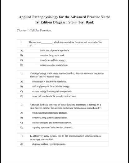 Test Bank Applied Pathophysiology for the Advanced Practice Nurse, 1st Edition by Dlugasch & Story-StudyWithSyasil