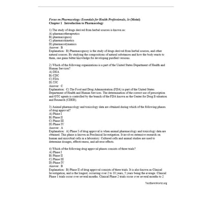 Test Bank For Focus on Pharmacology Essentials for Health Professionals 3rd Edition By Moini-StudyWithSyasil
