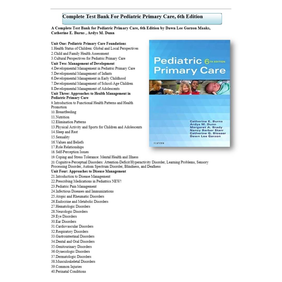 Test Bank For Pediatric Primary Care 6th Edition By Burns-StudyWithSyasil
