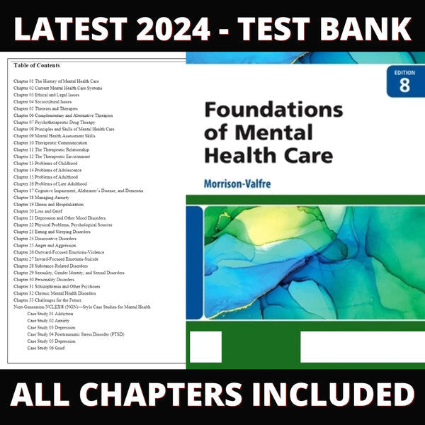 Test Bank – Foundations of Mental Health Care, 8th Edition (Morrison-Valfre, 2023), Chapter 1-32-StudyWithSyasil