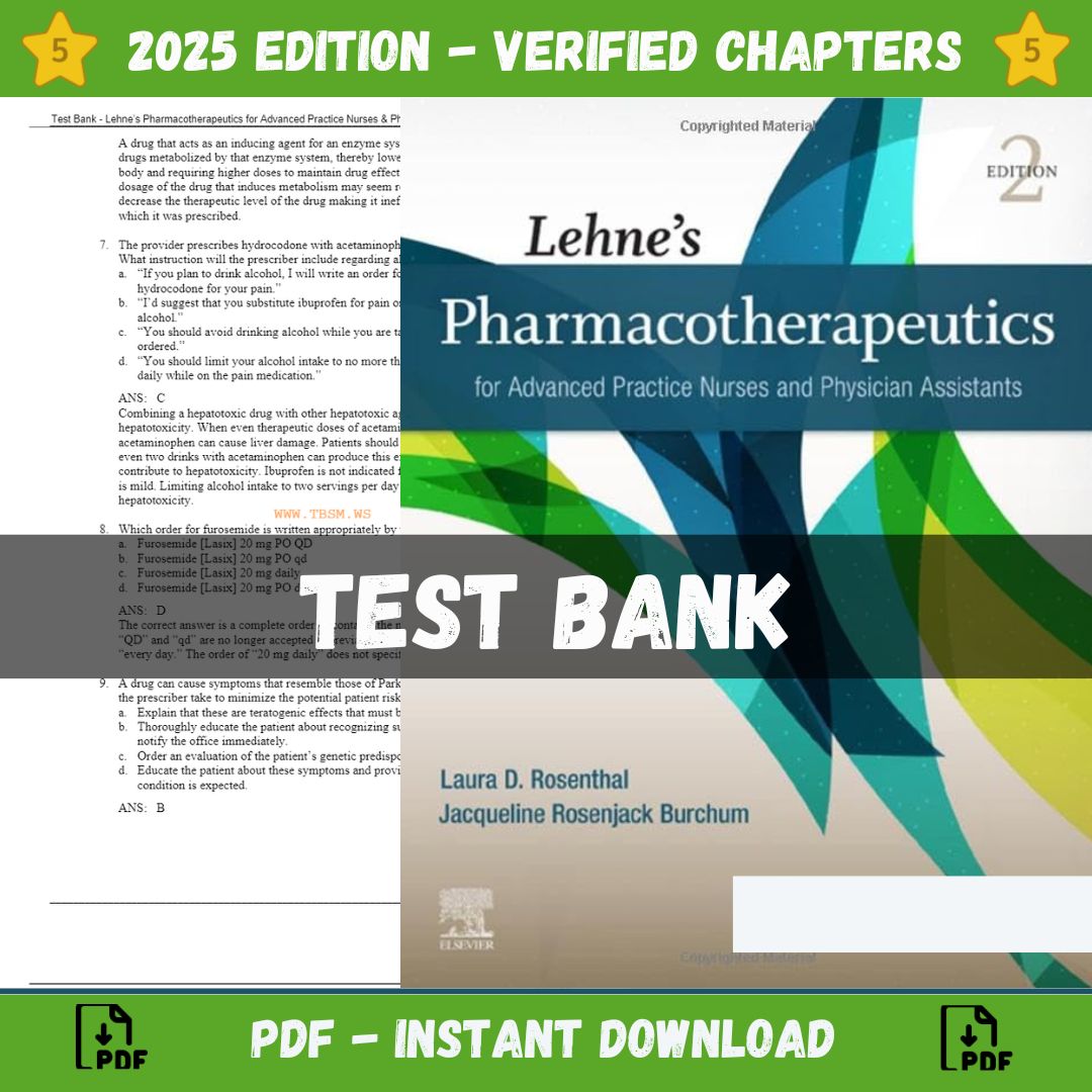 Test Bank – Lehnes Pharmacotherapeutics for Advanced Practice Nurses and Physician Assistants, 2nd Edition (Rosenthal, 2021)-StudyWithSyasil