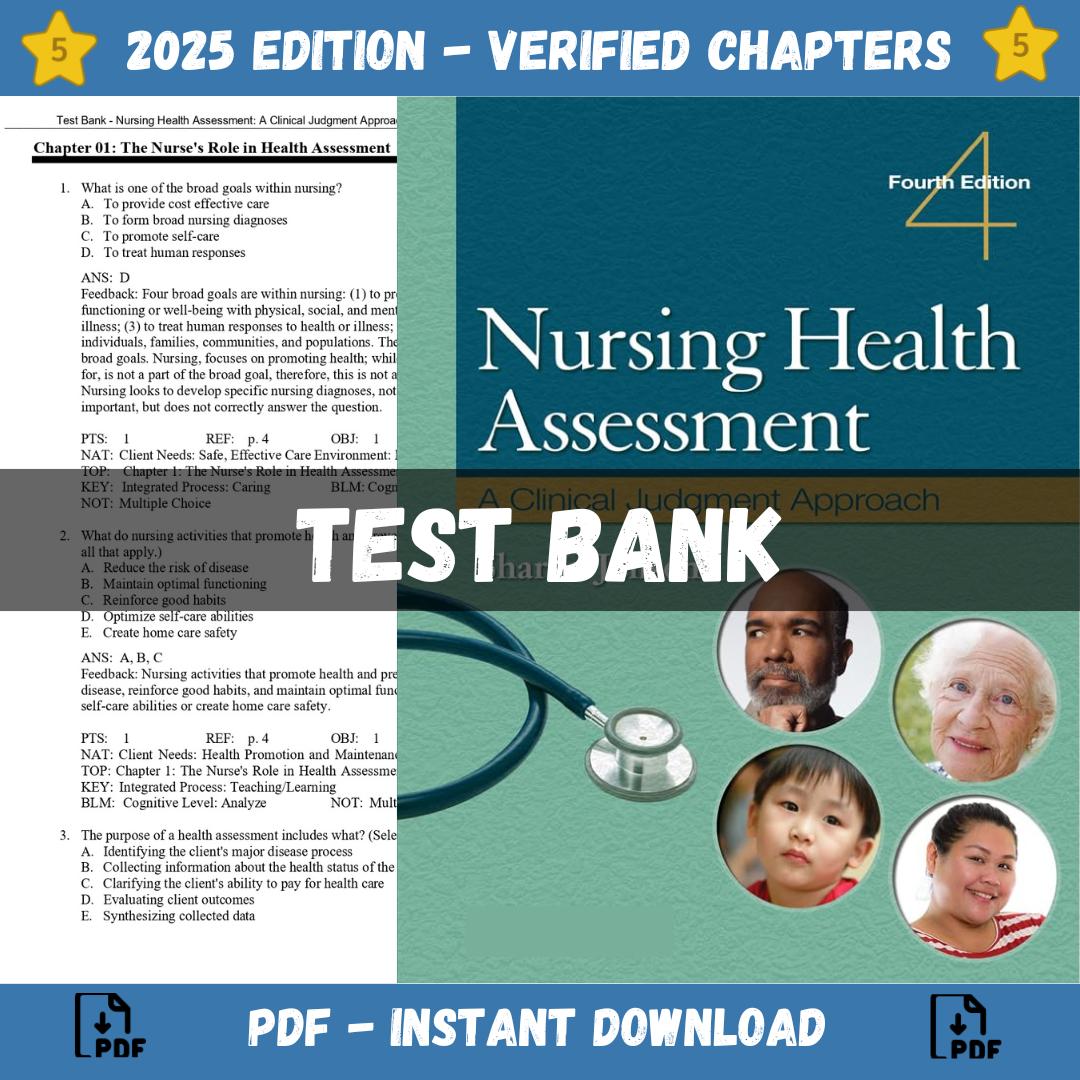 Test Bank – Nursing Health Assessment A Clinical Judgment Approach, 4th Edition (Jensen, 2023)-StudyWithSyasil