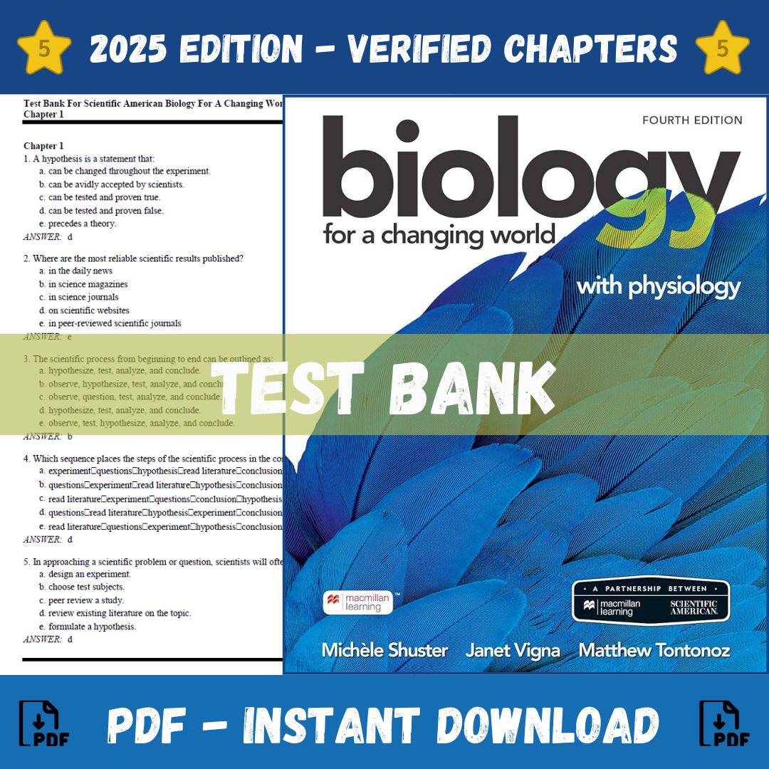 Test Bank – Scientific American Biology for a Changing World with Physiology, 4th Edition (Michele Shuster, 2021)-StudyWithSyasil
