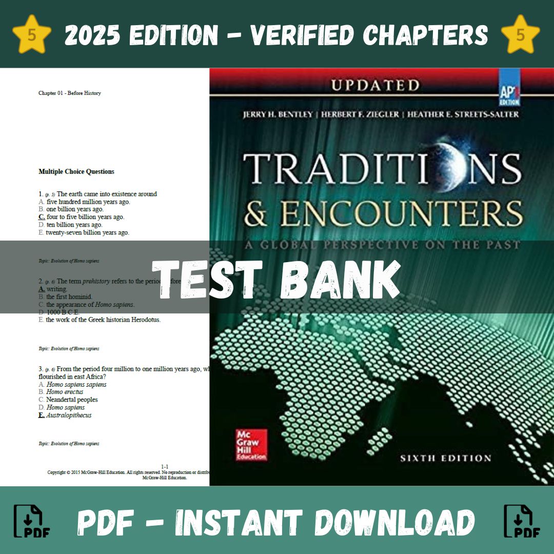 Test Bank – Traditions & Encounter A Global Perspective on the Past, 6th Edition (Jerry Bentley, Herbert Ziegler – 2024)-StudyWithSyasil