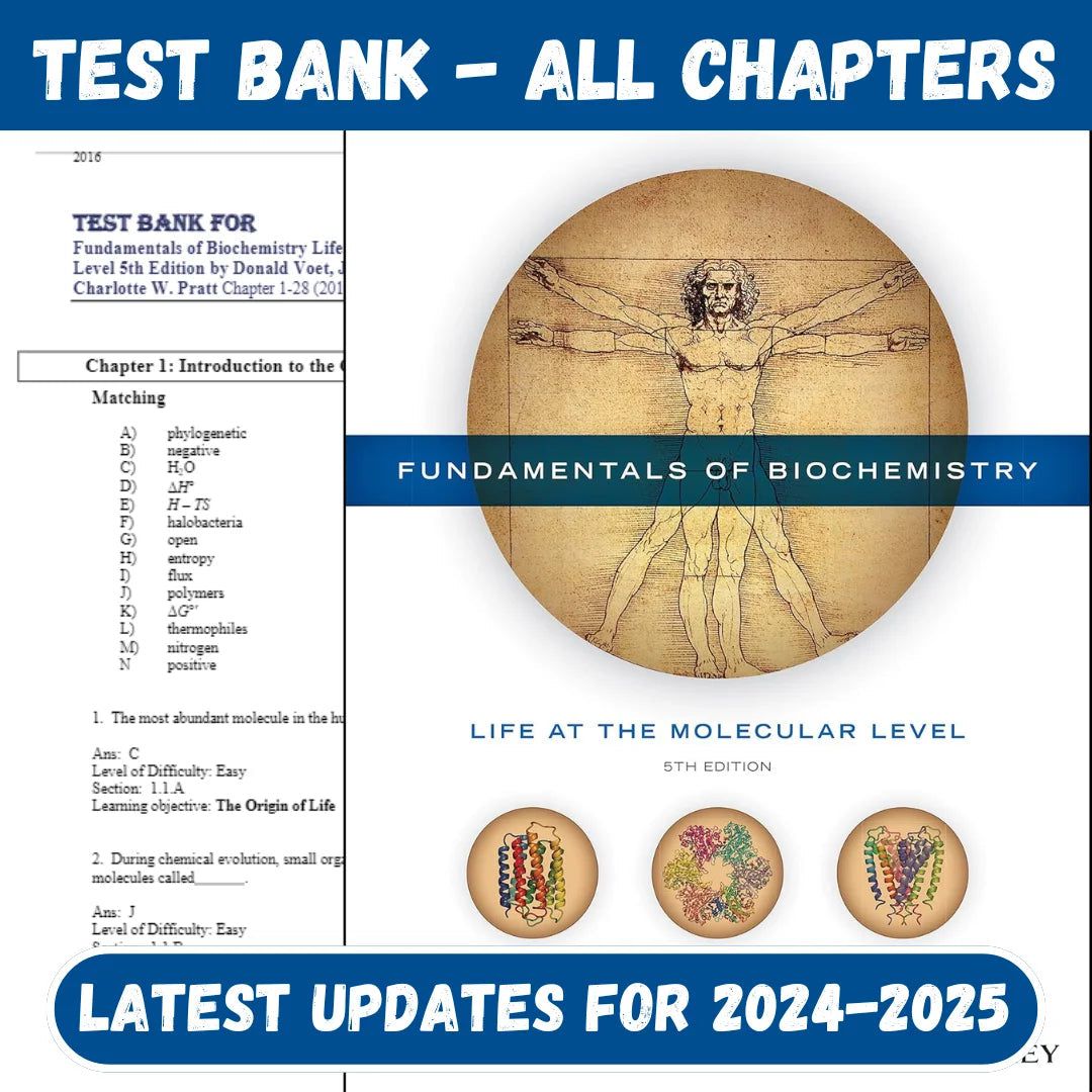 Test Bank for Fundamentals of Biochemistry Life at the Molecular Level 5th Edition by Voet-StudyWithSyasil