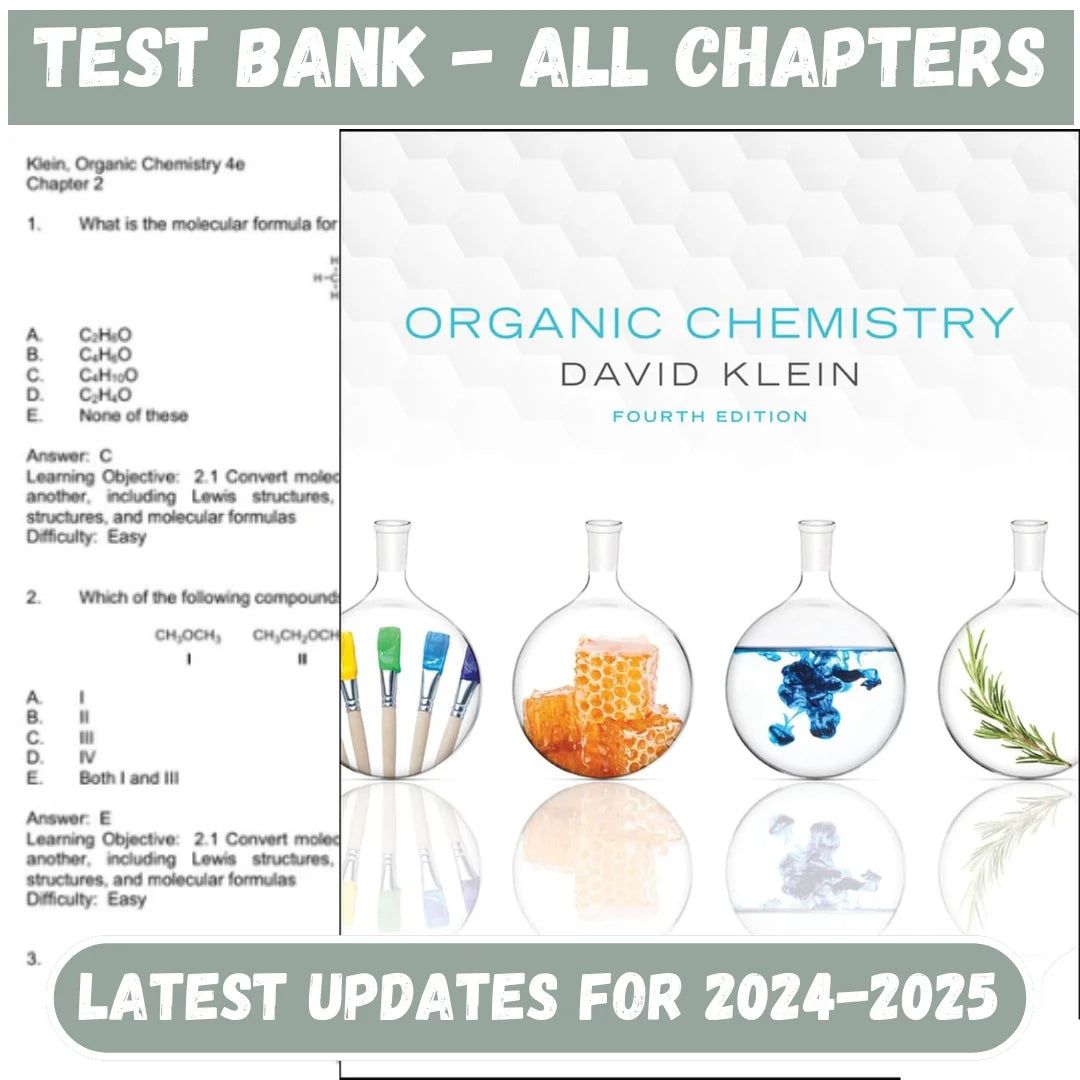 Test Bank for Organic Chemistry, 4th Edition by David R. Klein-StudyWithSyasil