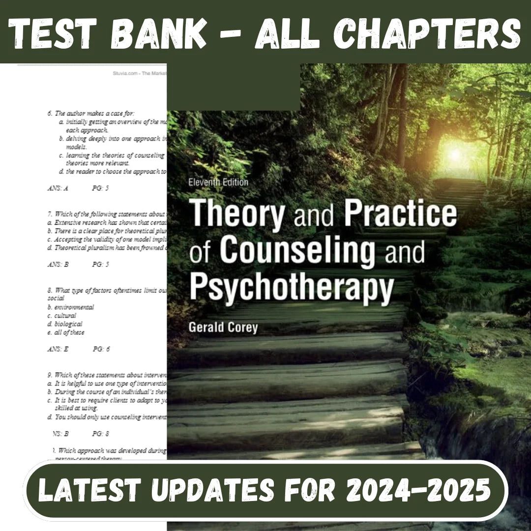 Test Bank for Theory and Practice of Counseling and Psychotherapy 11th Edition by Gerald Corey-StudyWithSyasil