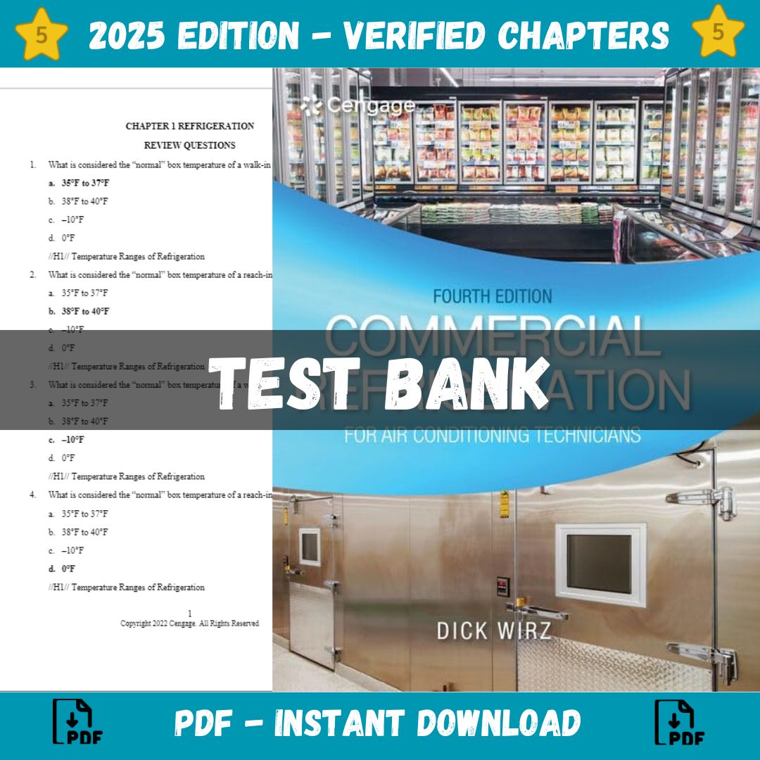 Test bank – Commercial Refrigeration for Air Conditioning Technicians 4th Edition (Dick Wirz, 2021)-StudyWithSyasil