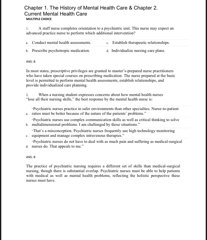 Test bank Foundations of Mental Health Care 8th Edition by Morrison-Valfre-StudyWithSyasil