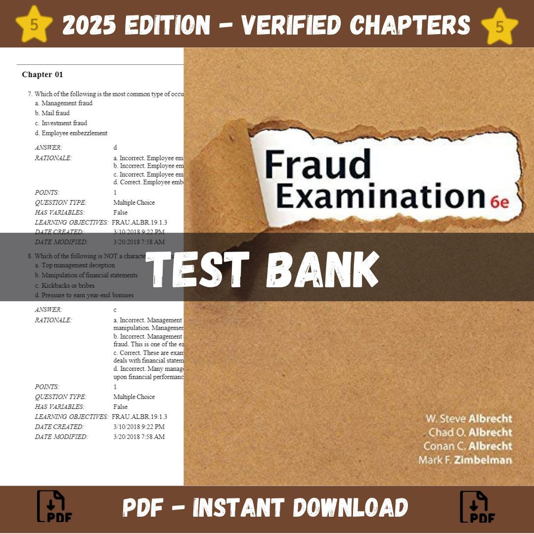 Test bank – Fraud Examination 6th Edition (Albrecht, 2018)-StudyWithSyasil