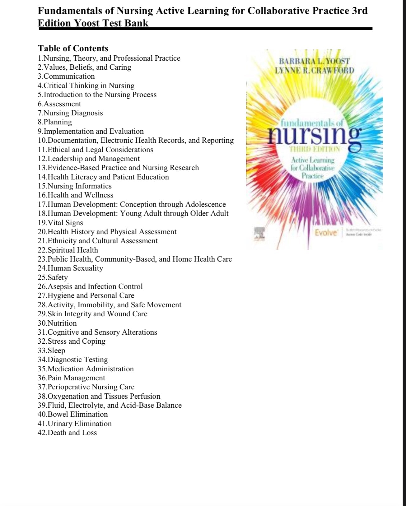 Test bank Fundamentals of Nursing Active Learning for Collaborative Practice 3rd Edition Yoost-StudyWithSyasil
