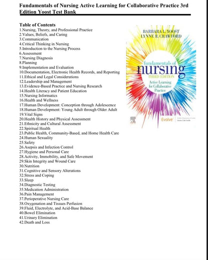 Test bank Fundamentals of Nursing Active Learning for Collaborative Practice 3rd Edition Yoost-StudyWithSyasil