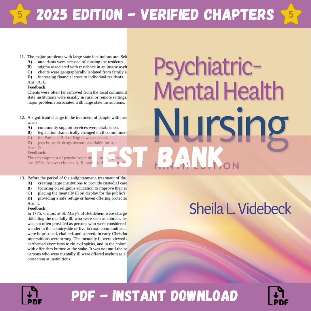 Test bank – Psychiatric Mental Health Nursing, 9th Edition (Videbeck, 2023)-StudyWithSyasil