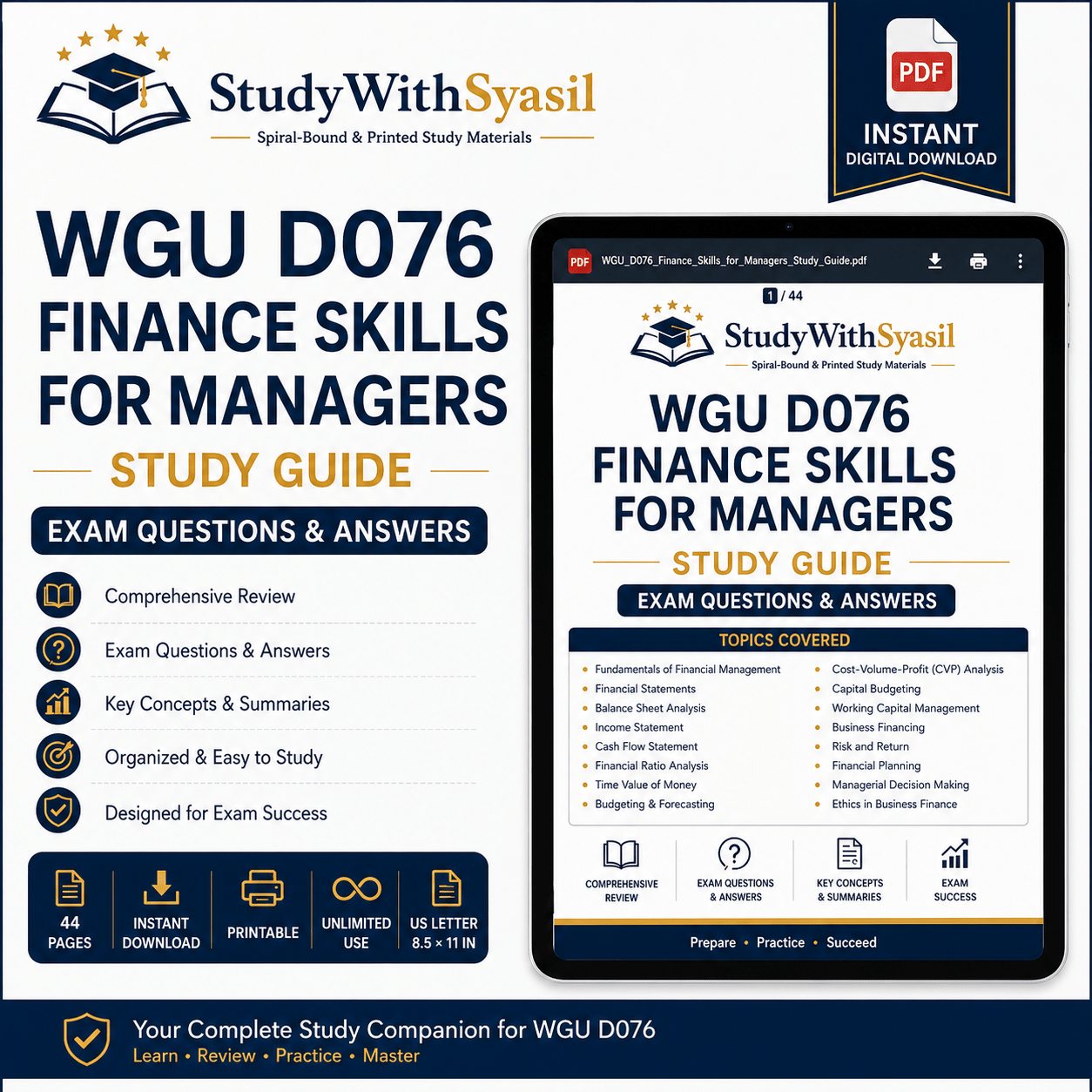 WGU D076 Finance Skills for Managers | Digital Study Guide PDF | Exam Questions & Answers | Comprehensive Review Resource-StudyWithSyasil