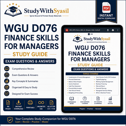 WGU D076 Finance Skills for Managers | Digital Study Guide PDF | Exam Questions & Answers | Comprehensive Review Resource-StudyWithSyasil
