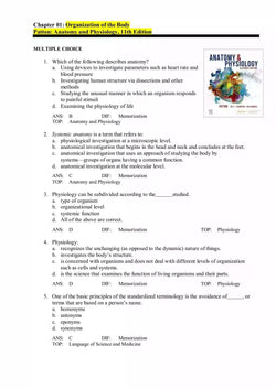 Anatomy and Physiology 11th Edition by Patton Test Bank - StudyWithSyasil