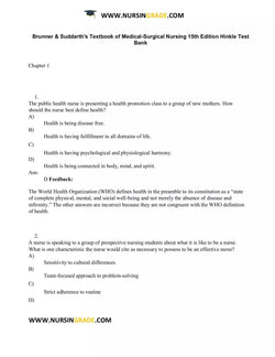 Brunner and Suddarths Textbook of Medical-Surgical Nursing 15th Edition Hinkle Test Bank - StudyWithSyasil