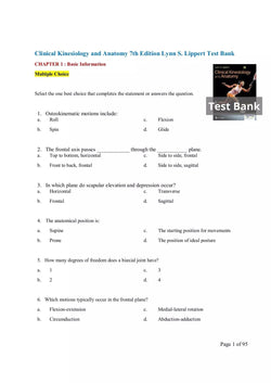 Clinical Kinesiology and Anatomy 7th Edition Lynn S. Lippert Test Bank - StudyWithSyasil