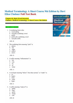 Medical Terminology A Short Course 9th Edition by Davi Ellen Chabner Test Bank - StudyWithSyasil