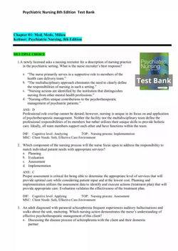 Psychiatric Nursing 8th Edition by Norman L. Keltner Test Bank - StudyWithSyasil
