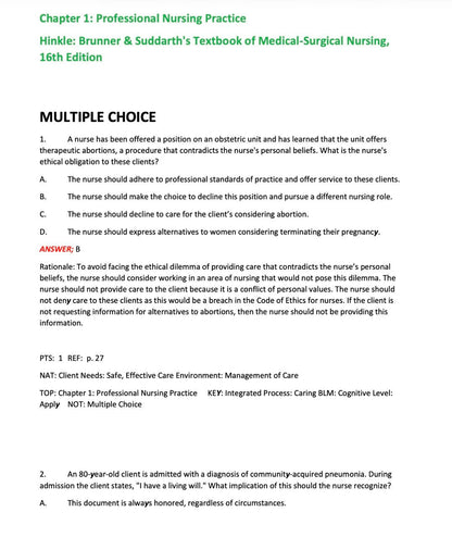 Test Bank Brunner & Suddarth's Medical-Surgical Nursing 16th Edition by Hinkle - StudyWithSyasil