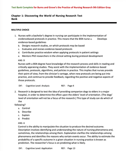 Test Bank Burns and Grove's The Practice of Nursing Research 9th Edition - StudyWithSyasil