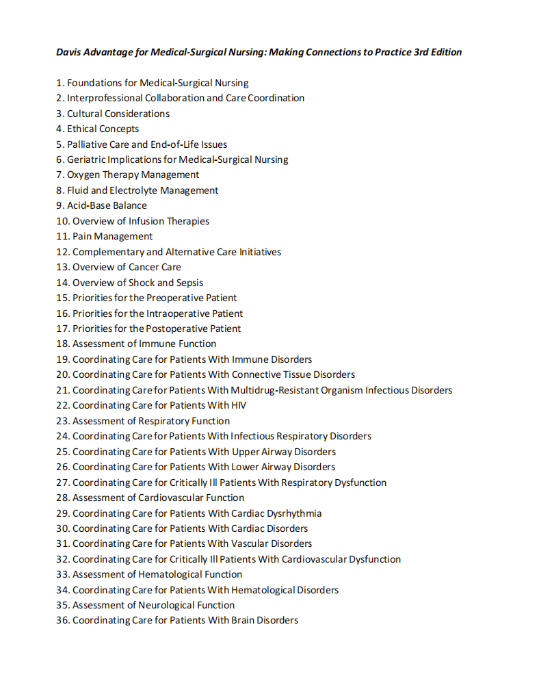 Test Bank Davis Advantage for Medical-Surgical Nursing: Making Connections to Practice 3rd Edition - StudyWithSyasil