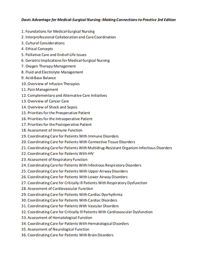 Test Bank Davis Advantage for Medical-Surgical Nursing: Making Connections to Practice 3rd Edition - StudyWithSyasil