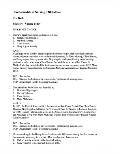 Test Bank Fundamentals of Nursing 12th Edition by Potter & Perry - StudyWithSyasil